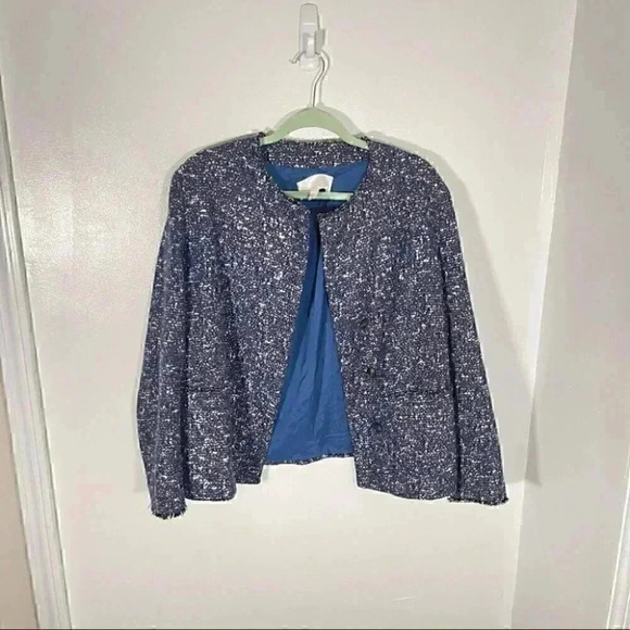 Hugo Boss Julira Tweed Suit Jacket In Pilot Fantasy Fringe Collar - Picture 3 of 7